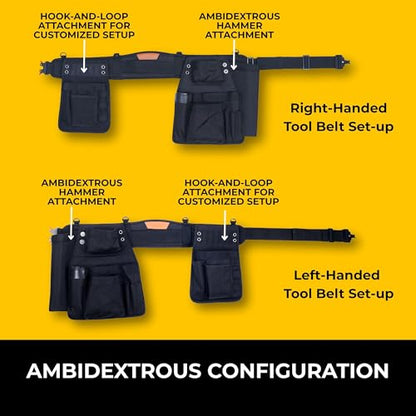 Perkins Builder Brothers Essential Tool Belt Set With Suspenders, Ideal for Framers, Carpenters and Contractors, Medium Size, Black - size: Medium