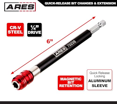 ARES 70206 6-In Drill Extension Bit Holder - Quick Release, 1/4-In - size: 6-Inch Quick Release Extension Bit Holder