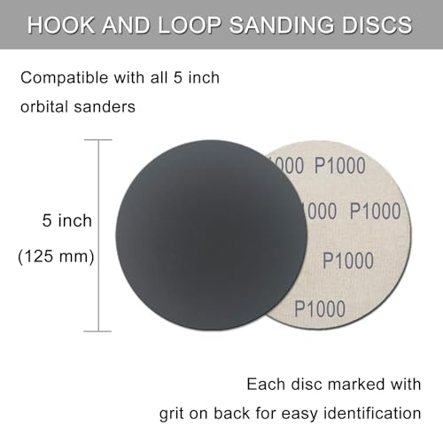 50Pcs 5 Inch Hook and Loop Sanding Discs, Wet Dry Sandpaper Assortment - style: Grit 320 400 600 800 1000