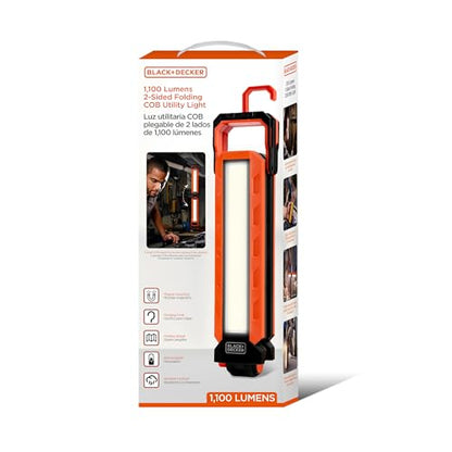 BLACK+DECKER Rechargeable Hanging LED Light, 1100 Lumens Foldable Double-Sided LED Work Light, 5 Modes, Tripod, Hook & Magnetic Mount, Indoor/Outdoor IP54 Weather-Resistant COB Lighting, Adjustable