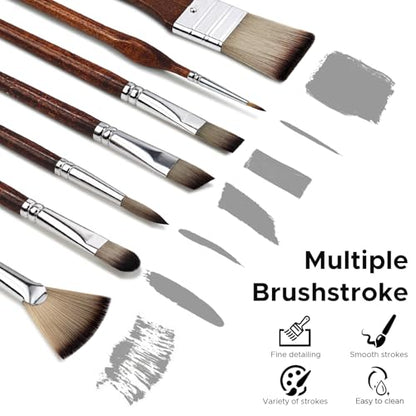 Bougimal 33 Pcs Paint Brush Set, No-Shedding Artist Paint Brushes - color: Tawny
