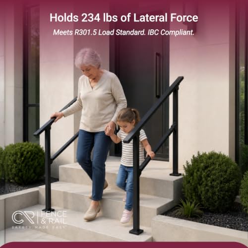 CR Fence & Rail Handrails for Outdoor Steps & Indoor Stair Railing Kit, 5-6 Steps Safety Hand Rail for Porch & Deck - size: 5-6 Steps Handrail