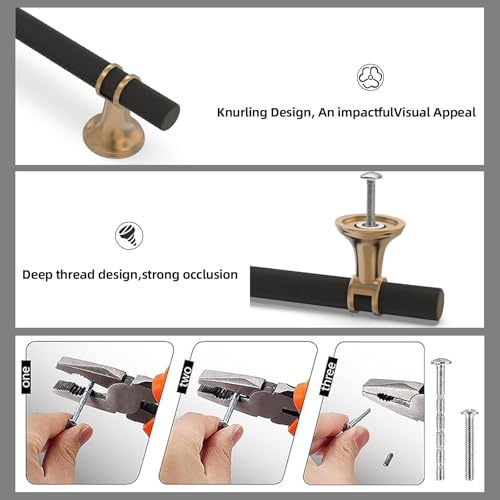10 Pack 10 Inch Black and Champagne Bronze Cabinet Handles - color: Black and Champagne Knurled, size: 10'' Hole Center(254mm)