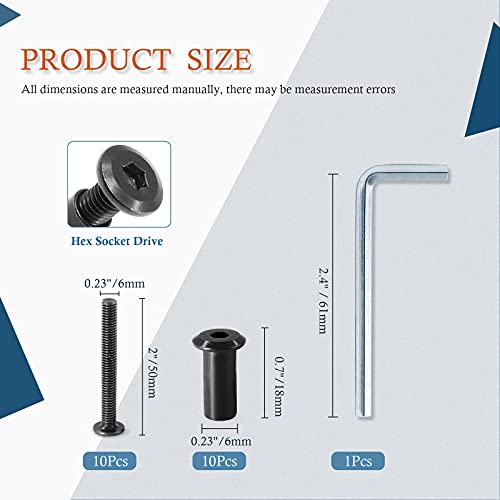 M6x50mm Hex Drive Socket Cap Bolt, Black, 10 Pair (20 Piece) - color: Black, size: M6x50mm