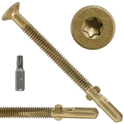 #14 x 3-1/4 Self-Tapping Trailer Deck Screws,550PcsT25 Star Bits Screws - color: Gold, size: #14 x 3-1/4in 550pcs
