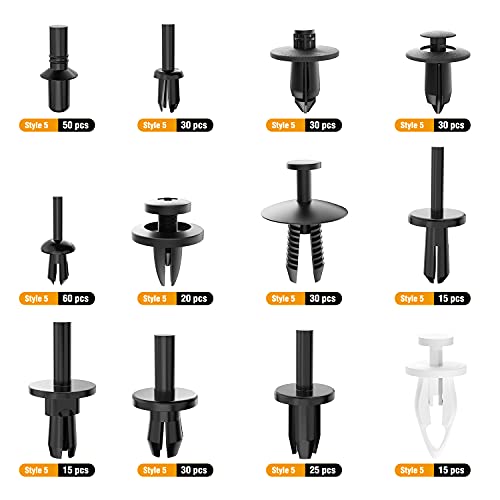 GOOACC 380Pcs Car Automotive Plastic, Metal, Nylon Push Pin Rivet with Fastener Remover Trim Clip Panel Body Interior Assortment Retainer Assortment Clips, (GRC-97),Black - size: 380Pcs Clips + Remover