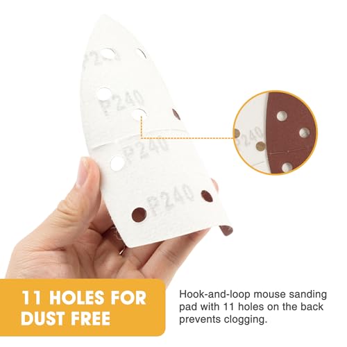 50 PCS Mouse Sander Sandpaper for Mouse Sander 11 Hole Detail Sandpaper Sanding Paper 240 Grit Hook and Loop Sander Pads Triangular Sanding Sheets Abrasive Sanding Paper - style: 11 hole 50PCS 240Grit