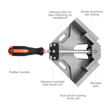 Corner Clamp 90 Degree Right Angle Clamps, Woodworking Corner Clamps with Adjustable Aluminum Alloy Swing Jaw (2)