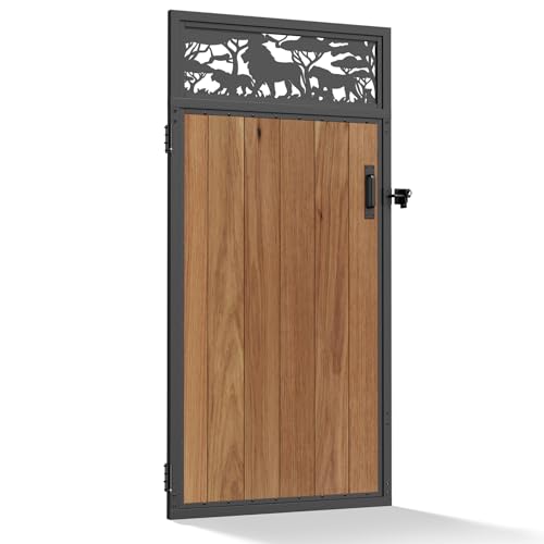 3x6FT Fence Gate Frame Kit 201 Stainless Steel Heavy Duty Garden Gates Anti-Sag Backyard Front Gate Reinforcement Hardware, Left/Right Mount (No Wood Planks Included) - color: W3xH6ft-Lion