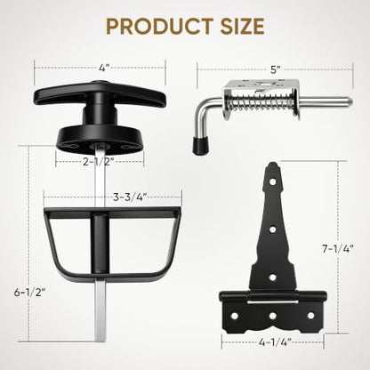 9-Piece Heavy Duty Shed Door Hardware Kit 6.5" Black T-Handle Lock with Keys 6 Anti-Sag Hinges 2 Barrel Bolts for Outdoor Sheds, Barns & Wooden Fence Gates