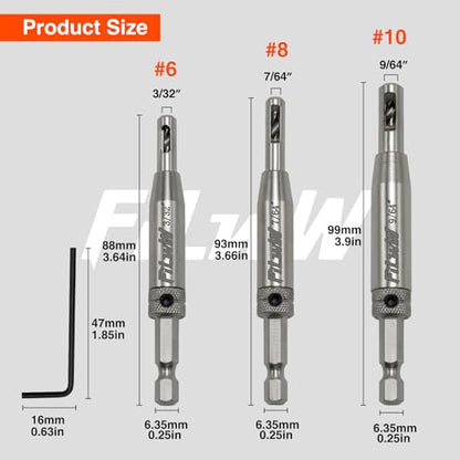 Self-Centering Drill Bit Set, CC2430 3/32", 7/64", 9/64" Self Centering Drill Bit VIX Bit for #6 8 10 Screws