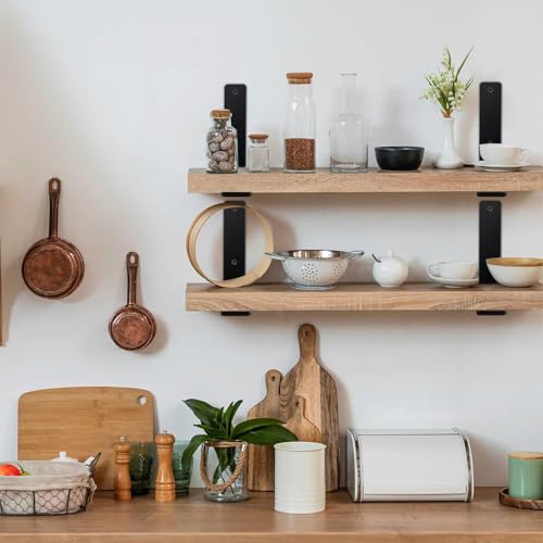 6 Pack - L 16" x H 8" x W1.5, 5mm Thick Black L Shelf Bracket, Iron Shelf Brackets, Metal Shelf Brackets, Floating Shelf, Shelf Supports with Screws - size: 16''x8'', style: Black 6 Pack