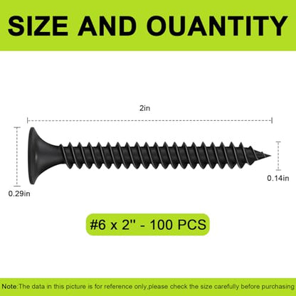 #6 x 2 Black Wood Screws 100pcs Flat Head Phillips Self Tapping Screws - color: Black, size: #6-2" - 100PCS