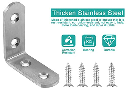 20 Pcs Stainless Steel Corner Brace, 40 x 40 mm L Bracket 90 Degree Right Angle Bracket Fastener Shelf Bracket, Brushed Finish, Thicken Corner Bracket - size: 40x40mm