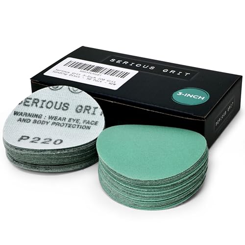 Serious Grit - 3-Inch P220 Grit Hook & Loop Sanding Discs - 50 Pack - style: 220 Grit
