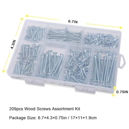 JEGONFRI 209PCS Wood Screw Assortment Kit, 6 Sizes Flat Head Phillips