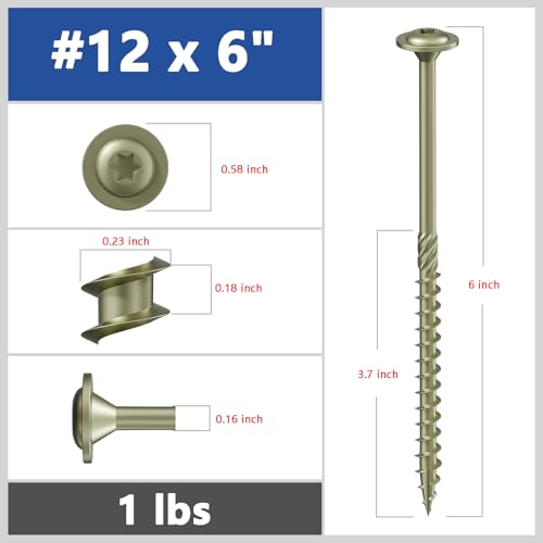 Wensilon 1lbs 20PCS #12 x 6 Yellow Lag Screws, Structural Wood Screw, Heavy Duty Construction Screw, Rust Resistant, Washer Head, Black Coated Exterior Wood Screws, Star Drive with Bit - color: Yellow, size: #12 x 6"