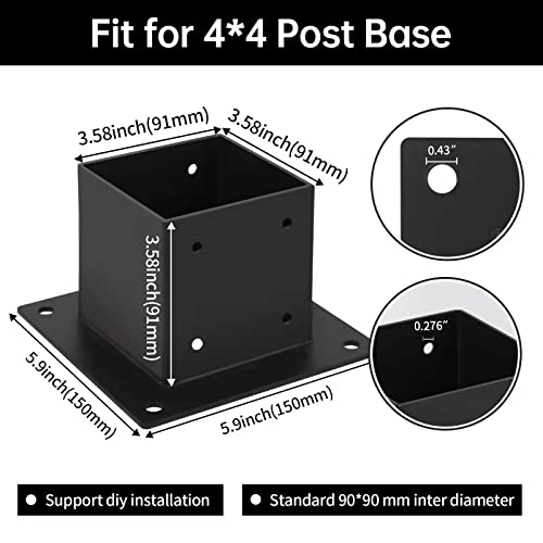 4×4 Post Base 4 Pcs,Deck Post Brackets,Inner Size 3.5"x3.5" Thick Steel Fence Post Anchor Base,Black Powder Coated Heavy Fence Post,for Supports Porch Railing Post Holders Pergola Brackets - size: 4 Pack Post Base 4x4"