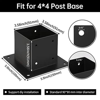 4×4 Post Base, Deck Post Brackets,Inner Size 3.5"x3.5" Thick Steel Fence Post Anchor Base,Heavy Duty Metal Black Powder Coated,for Supports Porch Railing Post Holders Pergola Brackets Kit - size: 1Pack Post Base 4x4"