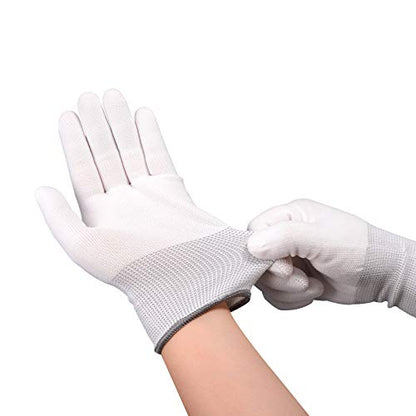 EHDIS Nylon White Working Gloves - Non-slip Vinyl Wrap and PC Building Labor Gloves