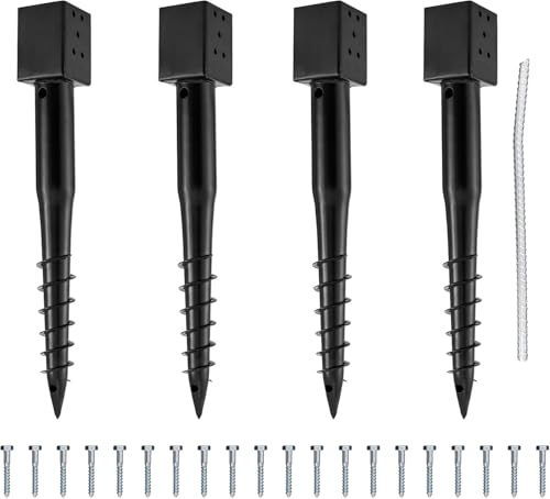 (Set of 4) LADECH Premium No Dig Ground Anchor – DIY Screw in Post Stake – 27 Inch – Fits Standard 4x4 Post (3.5" X 3.5" Inch) – Great for Mailbox Posts and Fence Posts - color: Set of 4