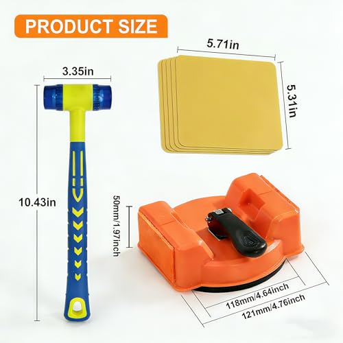 Floor Gap Fixer Kit – Heavy Duty Repair Tool with 180lb Suction Cup, Rubber Mallet & 5 Reusable Pads, Felt-Covered Dual Striking Surface for Laminate, Hardwood & Vinyl Plank Repairs - color: Amber