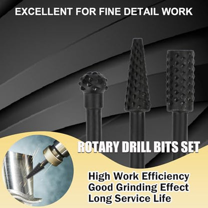 Rongon Rotary Drill Bits Set Wood Carving File Rasp Drill Bits（Black-5pcs) - color: Black-5pcs