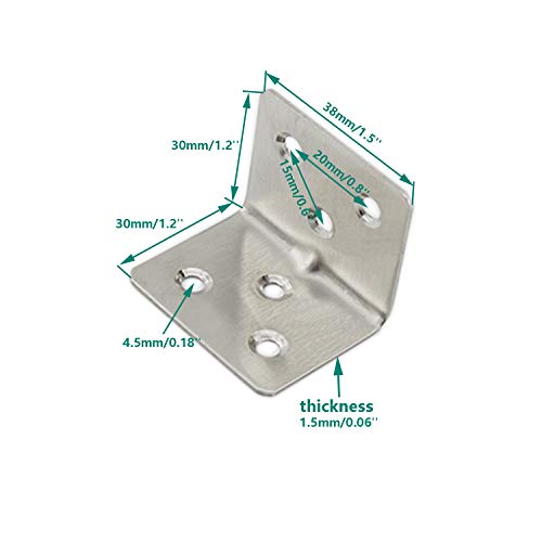 Heavy Duty Stainless Steel Corner Braces L Shape Brackets,ULIFESTAR 90 Degree Joint Right Angle Bracket Fastener for Wood Shelves Dressers Chairs with Screws 8 Pack (6 Holes 38 x 30mm/1.5 x 1.2'') - size: 6 Holes 38 x 30mm/1.5 x 1.2''