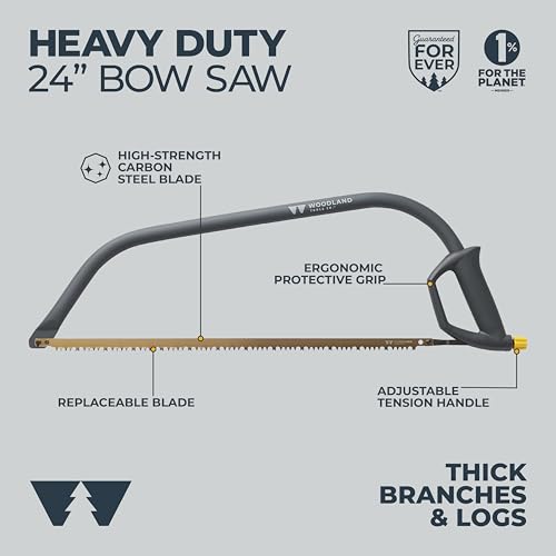 Woodland Tools 24 Inch Bow Saw – Heavy Duty Frame with Hardened Steel Blade, Comfort Grip, Tension Lever, Manual Saw for Trees, Brush, and Christmas Tree Cutting - style: Heavy Duty Bow Saw