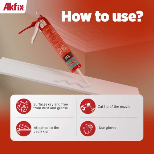 Akfix 310 Instant Grab Adhesive. Paintable. Adheres to Wood, Cocnrete, Glass, Granite, Decorative Tiles - White 10.1 fl oz - size: 1 pack