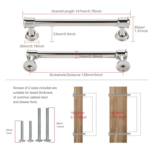 TUNNY 10 Pack Cabinet Handles-5"/128mm Screw Spacing Polished Nickel Cabinet Pulls Drawer Pulls Cabinet Hardware Kitchen Cabinet Handles for Bathroom Dresser Pulls TU10187 - color: Polished Nickel, size: 5"(128mm)Hole Center-10Pcs