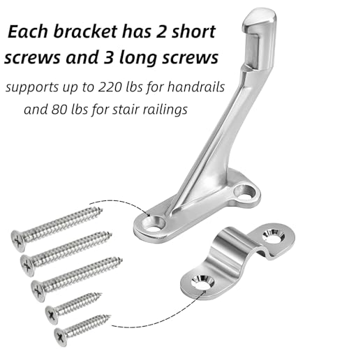 YOUEON 6 Pack 3 Inch Handrail Stair Bracket Brushed Nickel, Rust-Proof & Heavy Duty Hand Rail Brackets with Mounting Screws for Home Office Stail Support, Stairway Railing Brackets