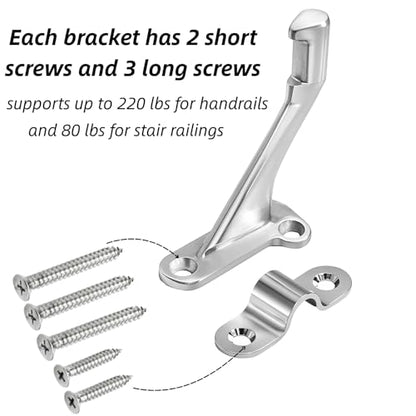 YOUEON 6 Pack 3 Inch Handrail Stair Bracket Brushed Nickel, Rust-Proof & Heavy Duty Hand Rail Brackets with Mounting Screws for Home Office Stail Support, Stairway Railing Brackets