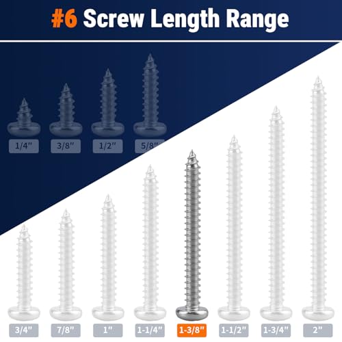 #6 x 1-3/8" (100 Pack) Stainless Steel Phillips Pan Head Wood Screws, Stainless Steel 304 (18-8), Pan Head Sheet Metal Screws Self Tapping for Wood - size: #6 x 1-3/8"
