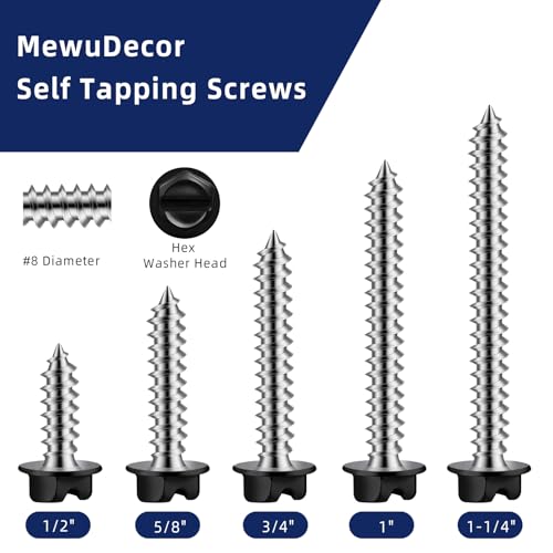 #8 x 2 Black Painted Hex Washer Head Self Tapping Screws, Self Piercing Gutter Screws, Socket Bit Included, 100 PCS - color: Black, size: #8 x 2"