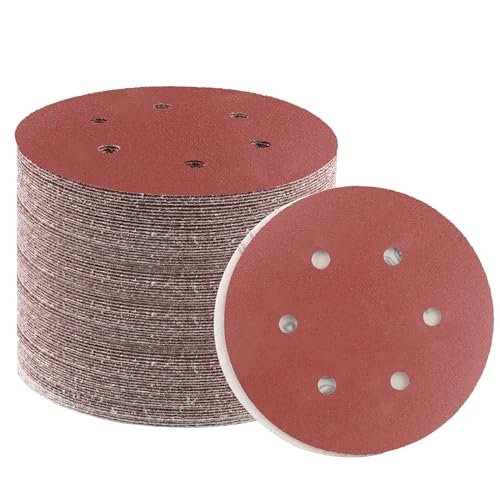 B BRESUCNY 6 Inch 150 Grit Sanding Discs, 50 PCS 6 Hole Hook and Loop Sandpaper, Round Aluminum Oxide Sand Paper Discs for Sander - style: 150 Grit