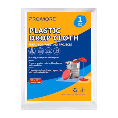 Plastic Drop Cloth, 3Mil Thick, Heavy-Duty, 9x12 Ft Painter's Sheet - size: 3mil-1Pack