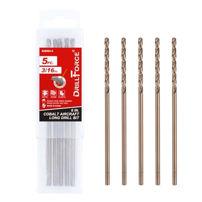3/16 in. x 6 in. Cobalt Aircraft Extension Drill Bits Set(5PCS), M35 High Speed Steel Drill Bit Extra Long Deep Hole Drilling for Stainless Steel, Plastic and Wood - size: 3/16"x6"(5PCS)