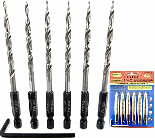 FTG USA 6Pc #8 (11/64") Replacement Countersink Drill Bit Set Tapered Bits - size: #8 (11/64"), style: 6 Bits w/o cutter