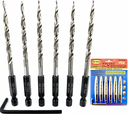 FTG USA 6Pc #8 (11/64") Replacement Countersink Drill Bit Set Tapered Bits - size: #8 (11/64"), style: 6 Bits w/o cutter