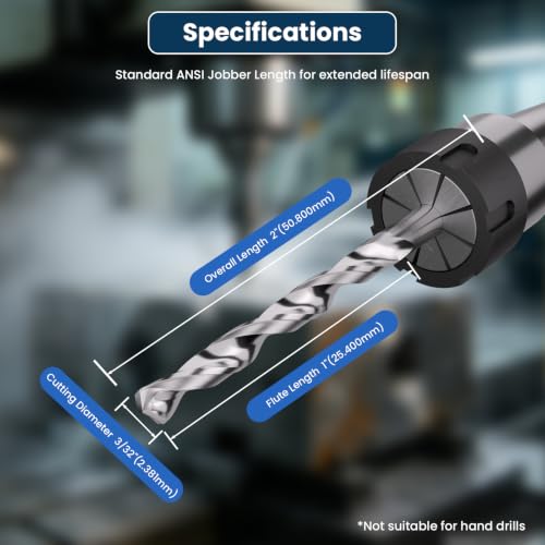 LU&MN Solid Carbide Jobber Drill Bit, 3/32" Dia, 2 Pcs - size: 3/32 in