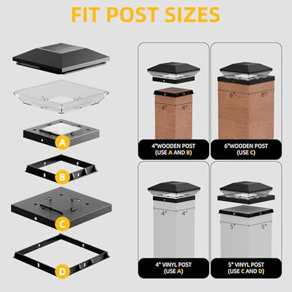 T-SUN Solar Post Cap Lights 6 Pack, 2 Modes Fence Post Solar Lights Black - color: Black-Warm & Cool White, size: 6 Pack