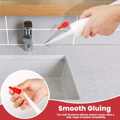 12 Pcs Caulk Extension Nozzle Plastic Nozzles Kit Caulk Saving Caps & Applicator Tools for Easy Sealing Projects in Kitchen Bathroom