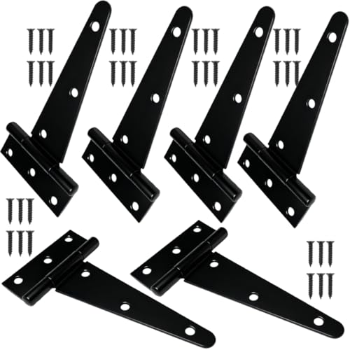 6 Inch Heavy Duty Door Hinges, 6 Pack Black T Strap Hinges, 2.4mm Thick Steel, 7.6 oz Each, Black Powder Coat, Screws Included, for Wood & Metal Doors, Shed Door Hinges & Gate Hinges, Outdoor Use - size: 6IN-6PCS