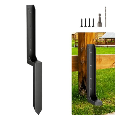 1 Pcs Fence Post Repair Kit,4×4/6x6 Fence Post Support,Heavy Duty Post Anchor Ground Spike with One-Piece Steel Anchor & Stakes for Repair Tilted, Broken Wood Fence Post