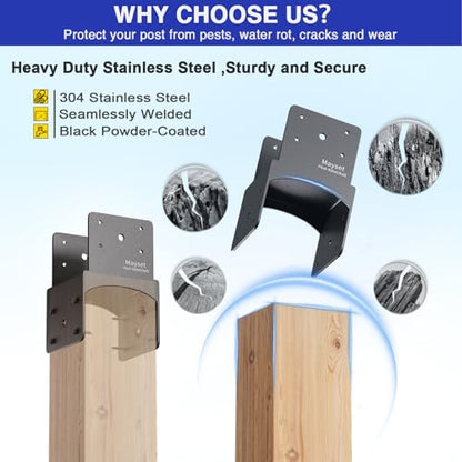 Post Anchor Connector,Stainless Steel Beam Anchor Connector, Post Base Bracket for Supporting Wood Beams,Post to Beam (4Pack, P6x6-B(6x6/6x8)) - size: P6x6-B(6x6/6x8)