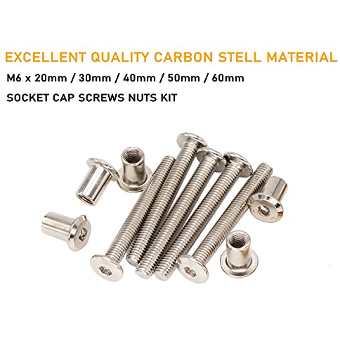 50-Pack Rivet Hex Socket Head Cap Countersunk Bolt and Barrel Nut, M6x20mm/ M6x30mm/ M6x40mm/ M6x50mm/ M6x60mm Bolt - size: M6x20mm/30mm/40mm/50mm/60mm 100pcs