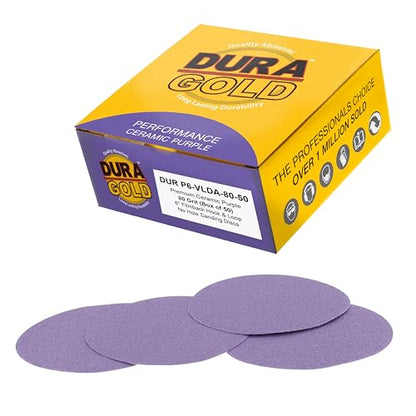 Dura-Gold Premium 80 Grit 6" Purple Film Ceramic Sanding Discs, Box of 50 - style: 80 Grit