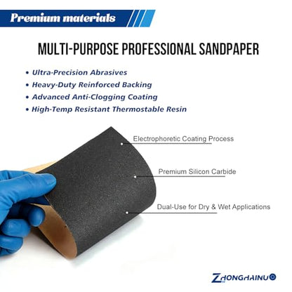 21-Sheets 500 Grit Sandpaper, 9 x 3.6 Inch Wet Dry Sand Paper Assortment Pack, Silicon Carbide Abrasive Sanding Sheets for Automotive Car Paint Metal Wood Furniture Crafts Polishing - size: 9x3.6 inch, style: 500Grit 21 Pcs