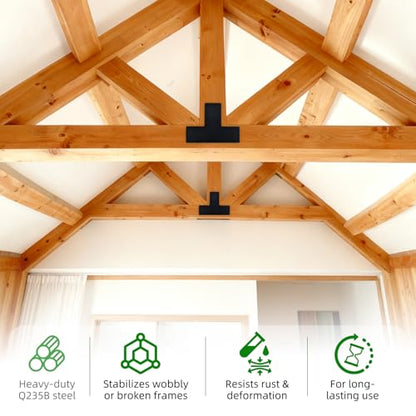 T Post Bracket for 6x6 Lumber, 16" x 12" Heavy Duty Steel Mending Plate, Pergola T Beam Truss Bracket, Post to Beam Connectors, Thickness 1/8" (3mm) - size: 16" x 12"